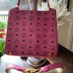 MCM Vibrant Pink Monogram Shoulder Bag